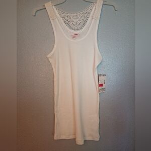 Bongo White Fitted Crochet Back Tank Top